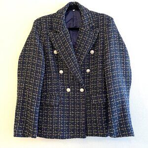 Navy and Gold Tweed Blazer Size L